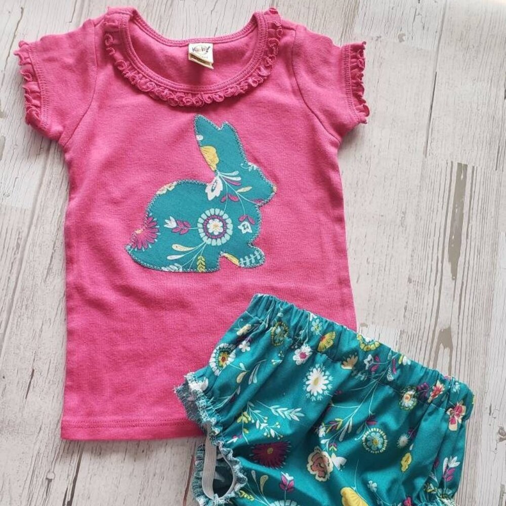 Easter Bunny Ruffle Neck and Sleeve Pink Top with Matching Bloomers Size 18 Mths